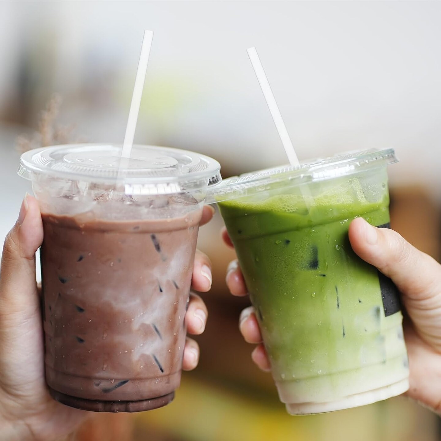 Plastic Iced Coffee Cups with Lids and Straws [100 Sets - 16oz] Disposable Clear Crystal Plastic Cups with Lids BPA Free Small To Go Cold Cup for Cold Drinks, Milkshake, Juice