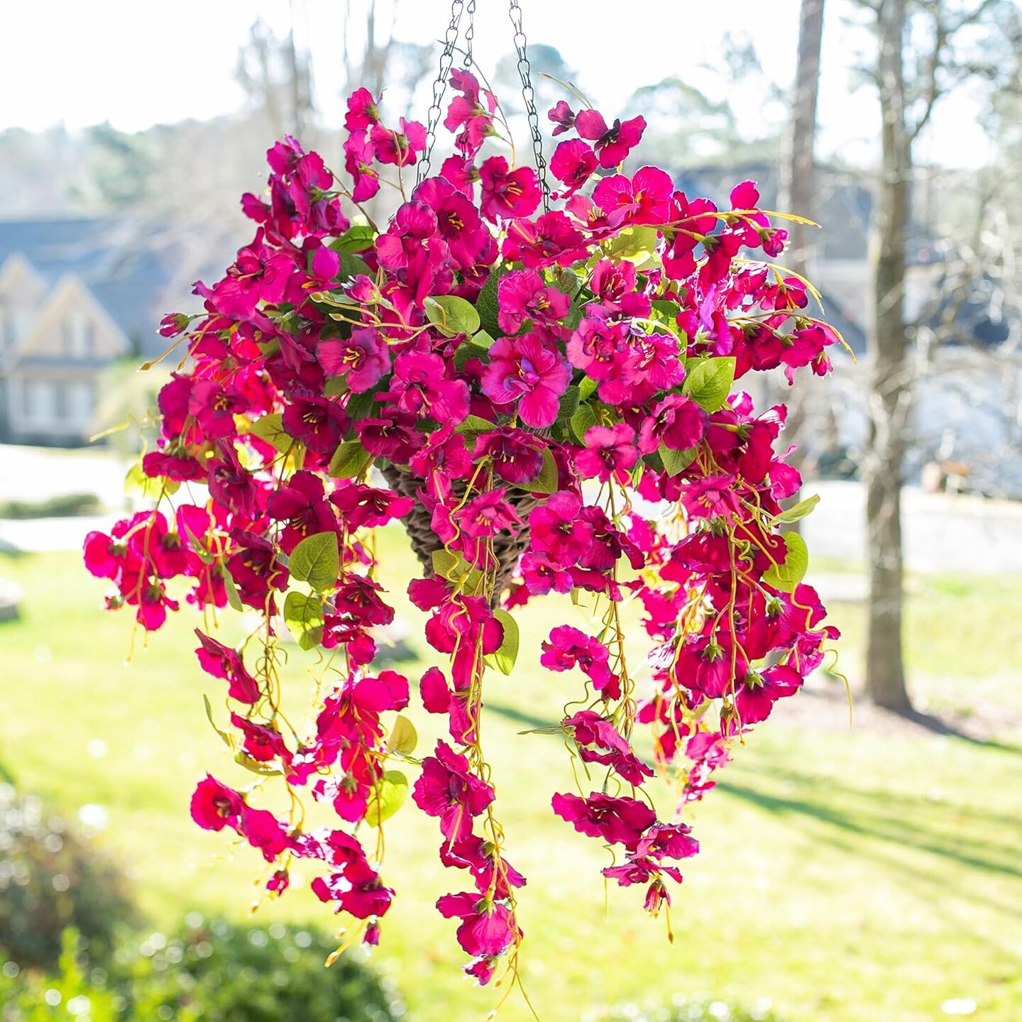 Artificial Hibiscus Fake Hanging Flowers Plants for Outdoors Spring Summer Decor, 2pcs Fuchsia Silk Hibiscus Long Trailing Vines