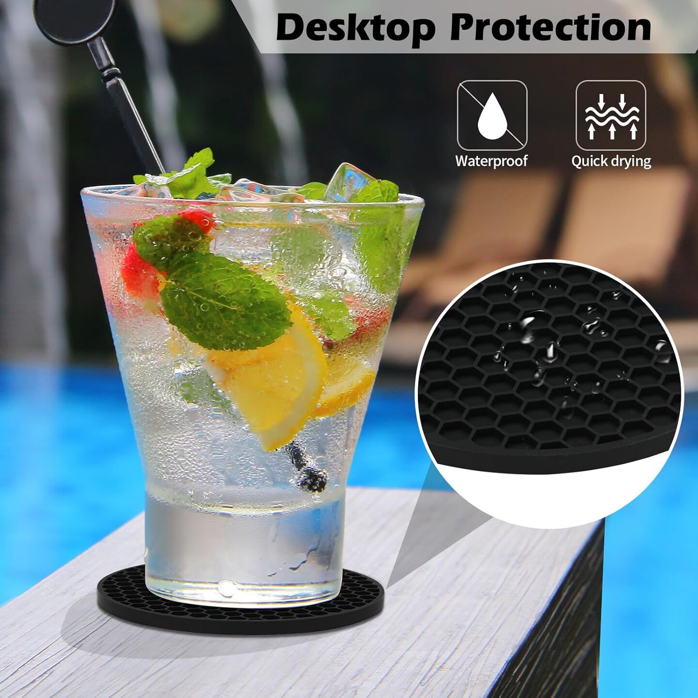Silicone Coasters Set of 8 with Holder,Coasters for Drinks,Beer,Coffee Coasters,Suitable for Kinds Cups,Hot or Cold,Anti-SLI,Non-Stick,Anti-Overflow Tabletop Protection and Decor (8 Pcs, Black)