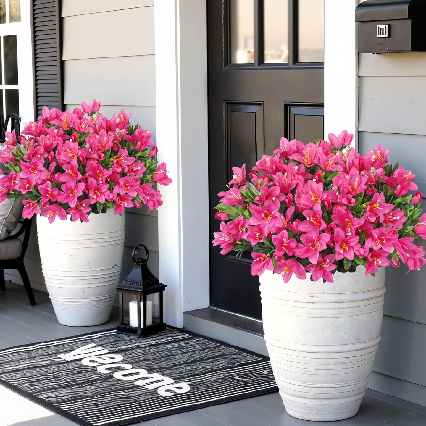 Decor 8 Bundles Artificial Flowers for Outdoors, Fake Silk Flowers Azalea Plants UV Resistant for Summer Front Door Planter Garden