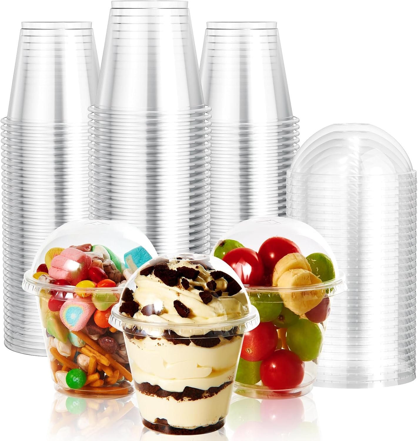 200 Pack 9 OZ PET Plastic Cups with Dome Lids, Crystal Disposable Plastic Cups For Parfait, Fruit, Desserts, Snacks, Yogurt, and Jelly