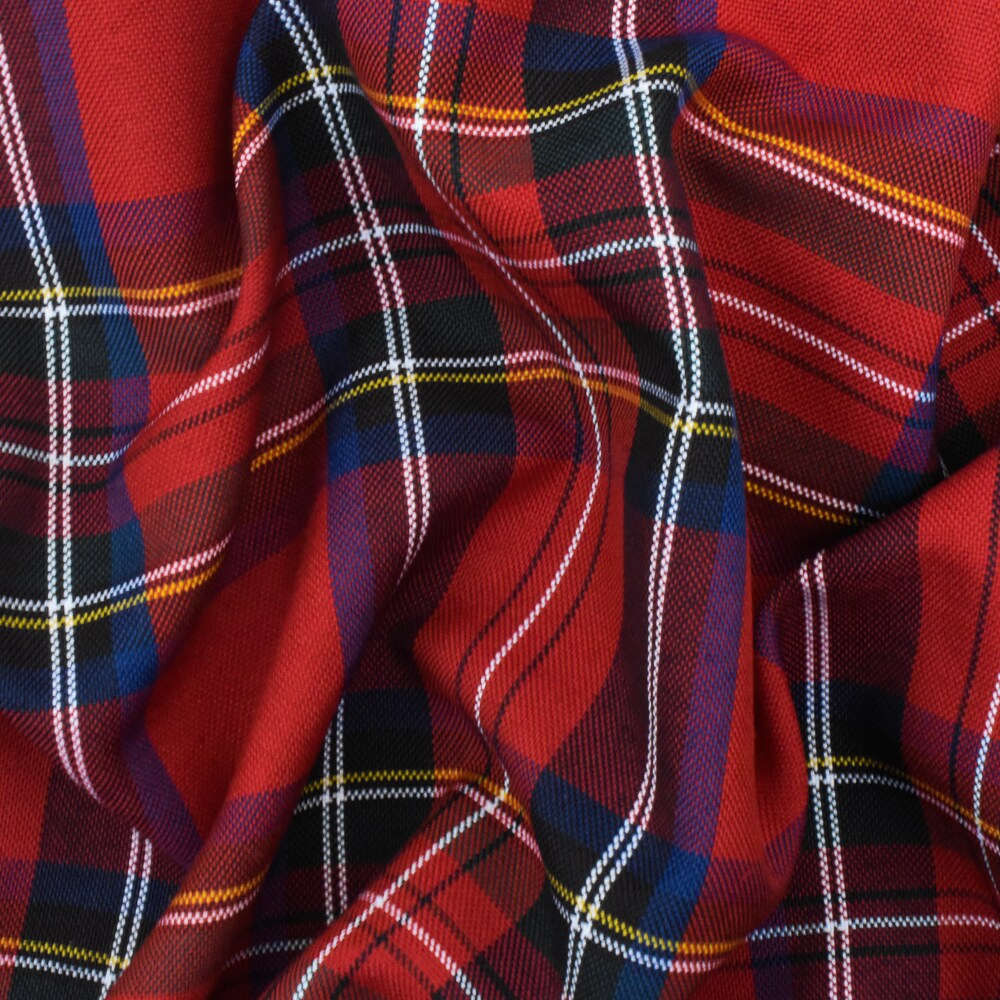 School Red-Blue-White-Multi Plaid Poly Madras Woven Fabric By the Yard