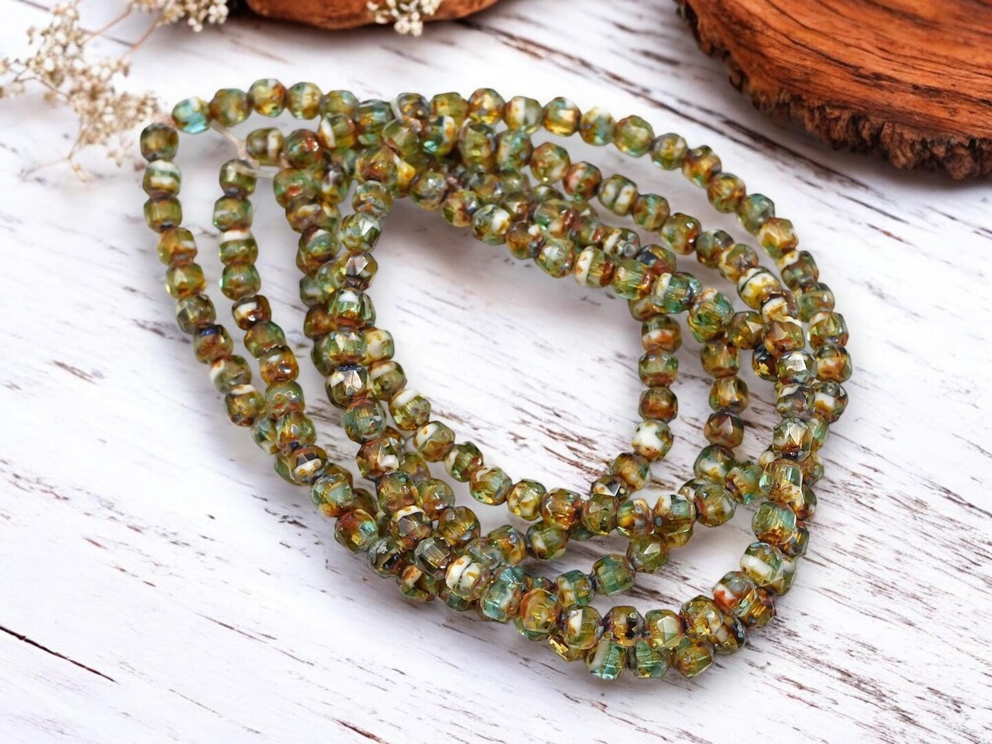 *40* 4mm Blended Green Ivory + Sky Blue Fire Polished Cathedral Beads