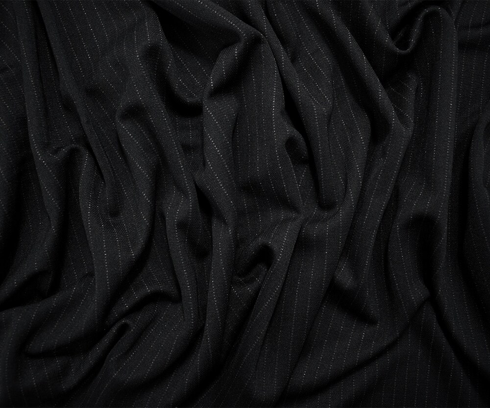 Black-Gray Japanese Poly-Wool Blend Pinstripe Double Knit Fabric By the Yard