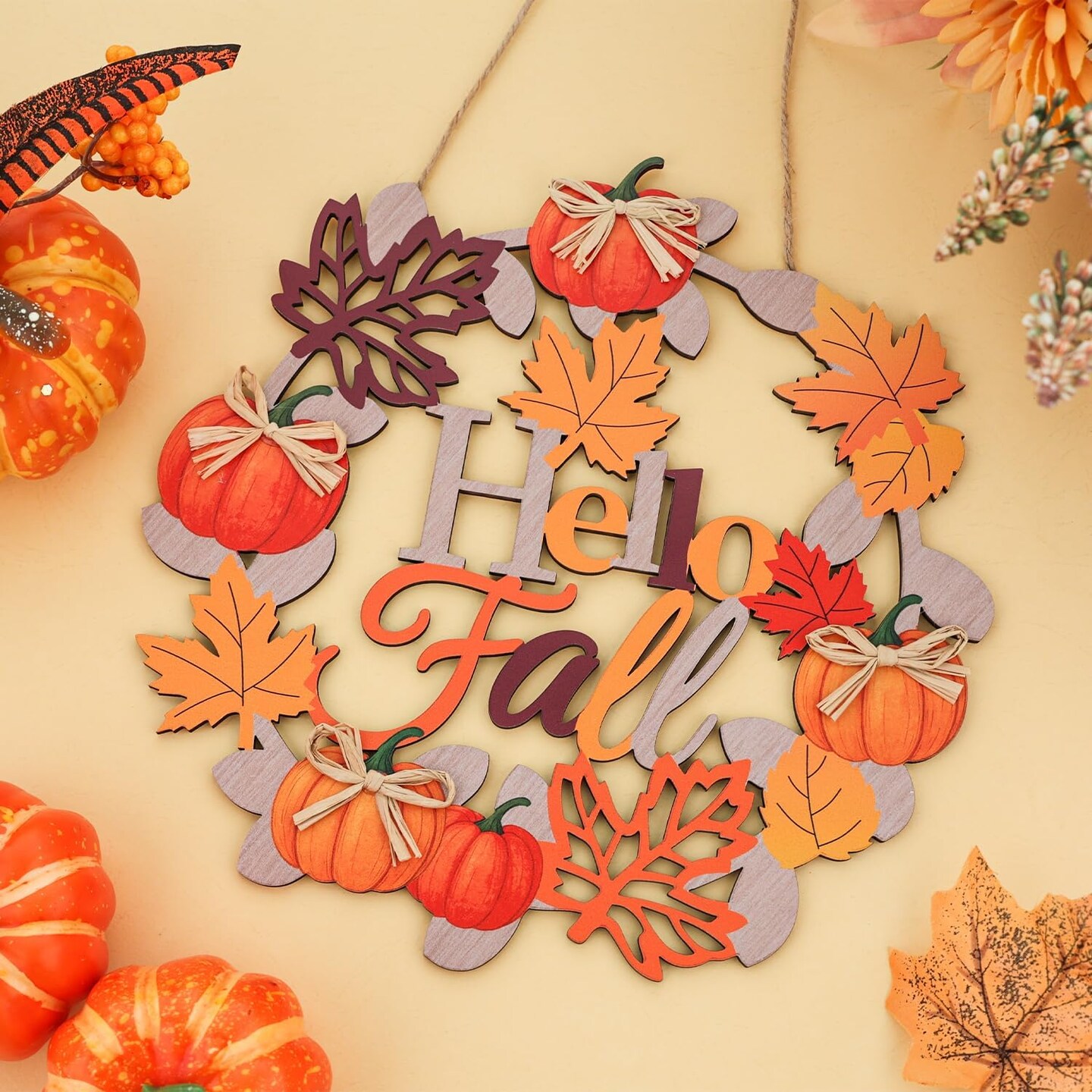 Hello Fall Wreaths Wooden Welcome Signs (Multicolor)