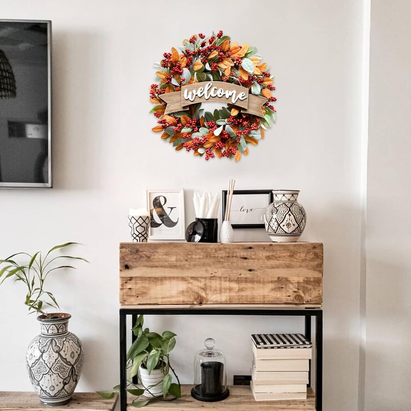 22 Inch Fall Berries Wreath for Front Door(Fall Berries Wreath)