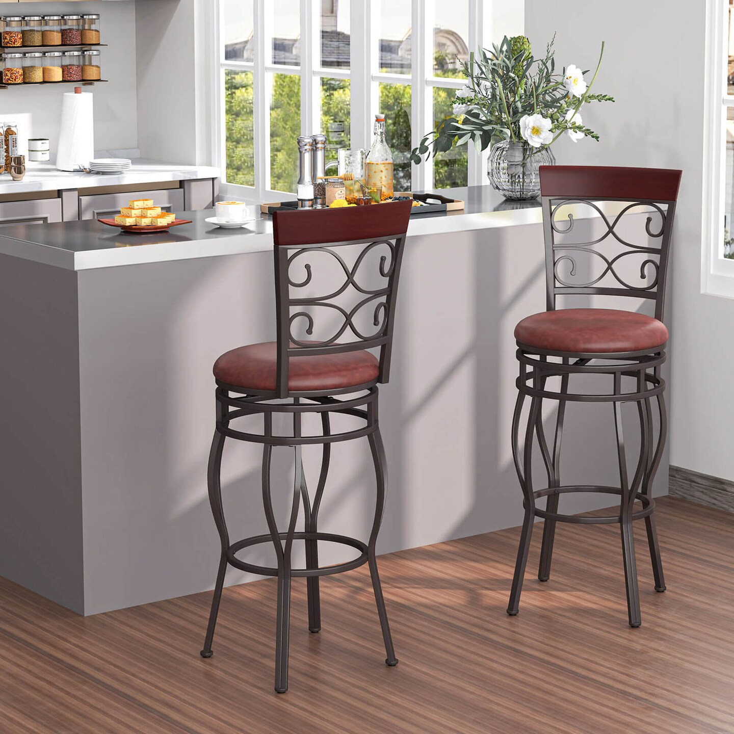 Costway Set of 2 Vintage Bar Stools 30&#x22; Swivel Padded Seat Bistro Dining Kitchen Pub Chair