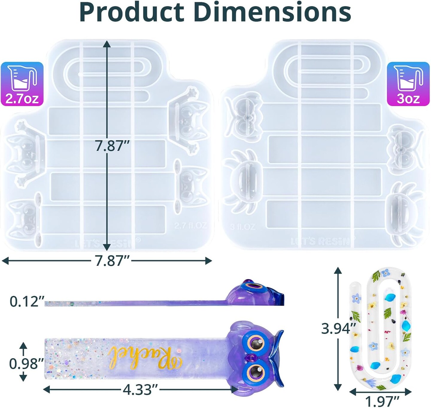 LET&#x2019;S Resin Bookmark Resin Molds Silicone, Cute 3D Animal Bookmark Silicone Molds for Epoxy Resina with Paperclip Pattern 3mm Thin,Small Bookmarks Molds for UV Resin Crafts,Gifts for Book Lovers