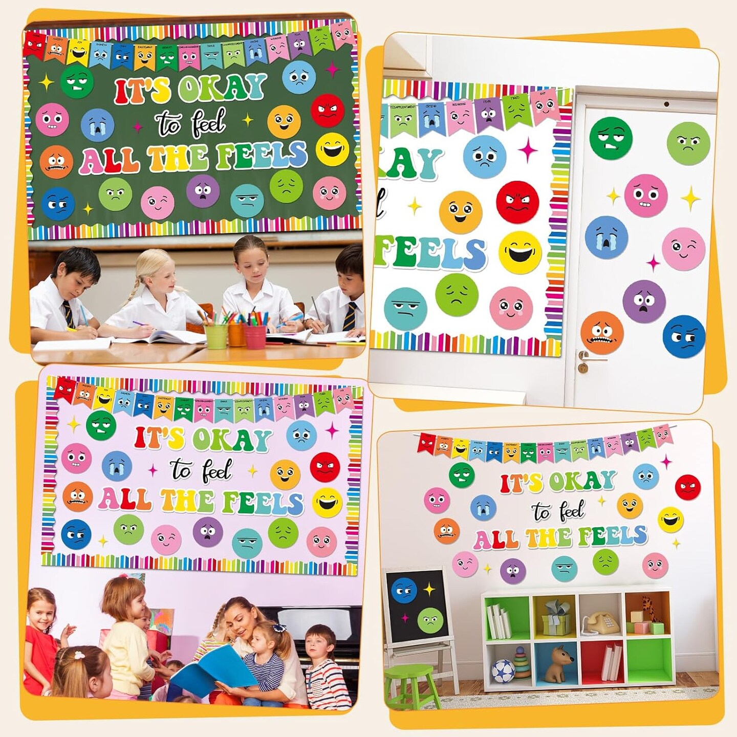 Feeling Bulletin Board Set - 58 Pcs Mental Health Classroom Decorations - It’s Okay to Feel All the Feels Calm Corner Supplies - Growth Mindset Emotion Chart for School Counselor & Therapy Office