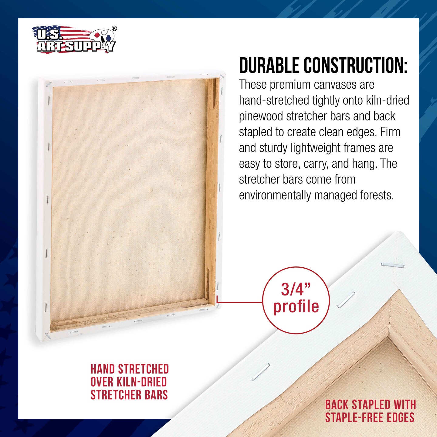 30 x 48 inch Stretched Canvas 12-Ounce Triple Primed, 6-Pack - Professional Artist Quality White Blank 3/4&#x22; Profile, 100% Cotton, Heavy-Weight Gesso