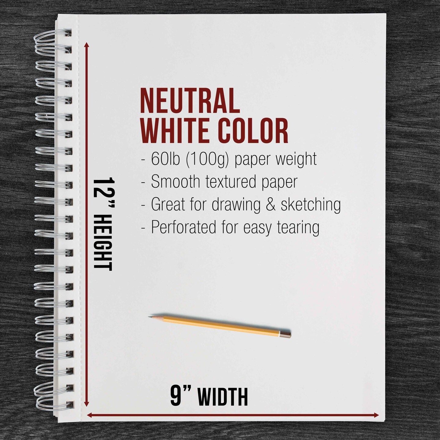 9&#x22;x12&#x22; Sketch Book Pad, 2 Pack (100 Sheets Each), 60lb (100gsm) Spiral Bound - Sketching, Drawing Pad, Acid-Free Paper - Sketch Pads For Adults, Students: Colored Pencils, Charcoal