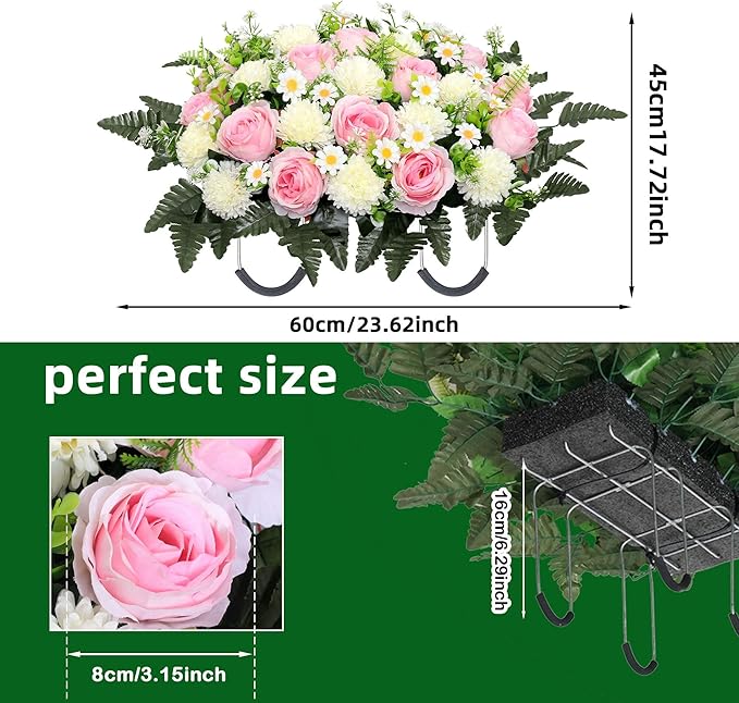 Cemetery Flowers for Graves Cemetery Saddles for headstones Silks Grave Roses for Outdoor Grave Decorations Weatherproof,NO-Fading
