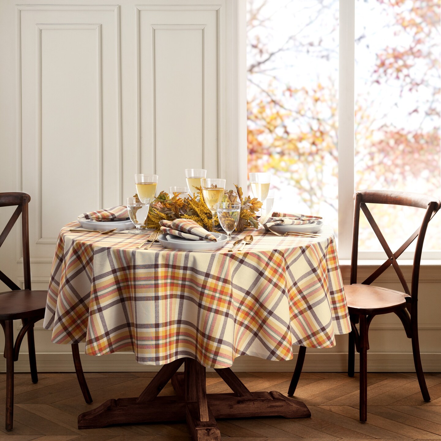 Threadmade Home Russet Harvest Woven Plaid Tablecloth, Multicolor - 60"W x 84"L Oval