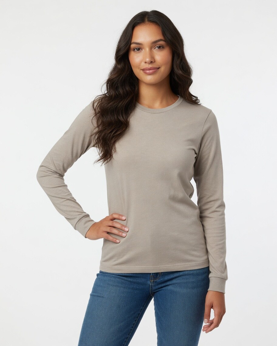 BELLA + CANVA Heather CVC Long Sleeve Crewneck T-Shirt for Layering Style & Custom Print Essential Tee
