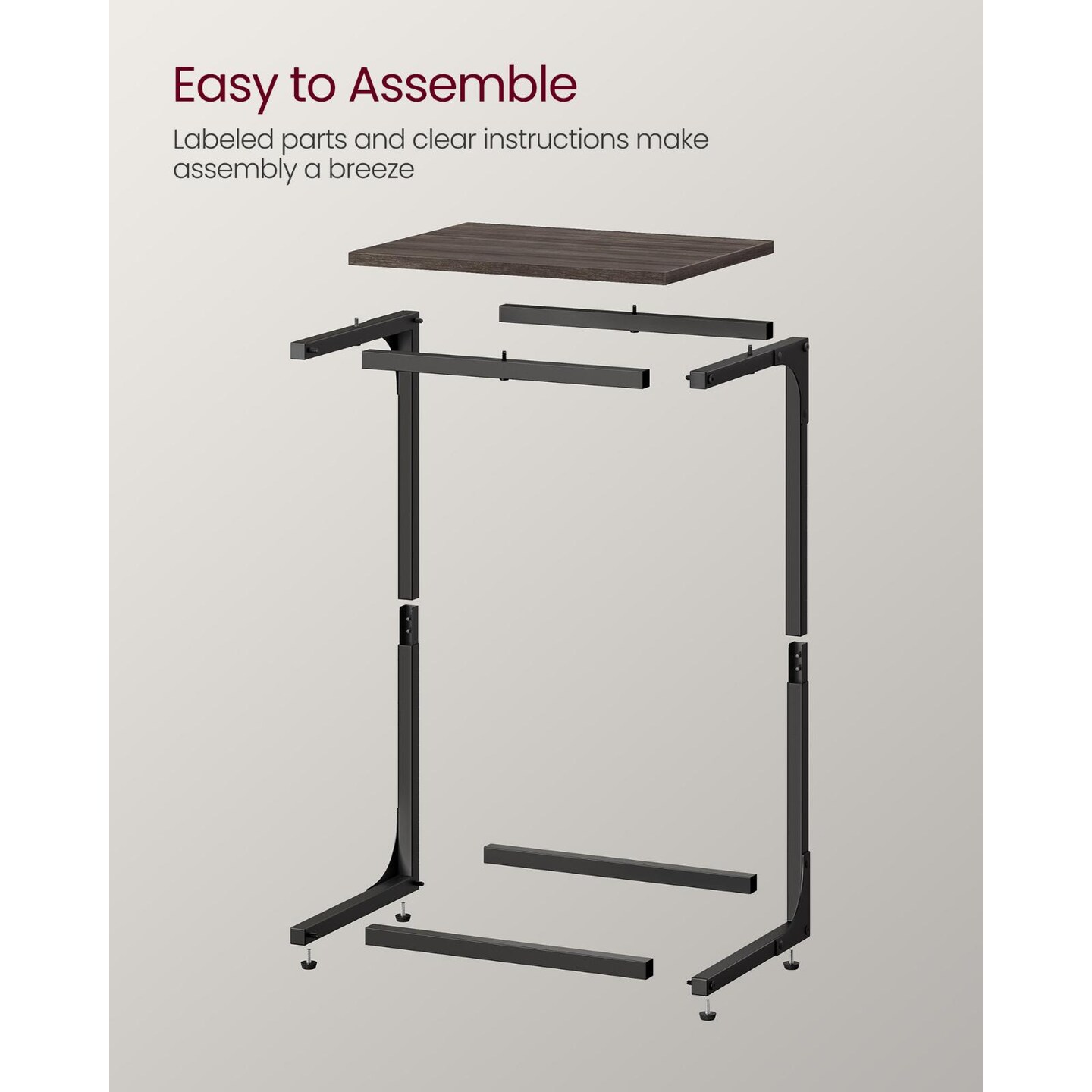Narrow C Table End Table, Slide Under Sofa Side Table with Adjustable Feet for Living Room Bedroom