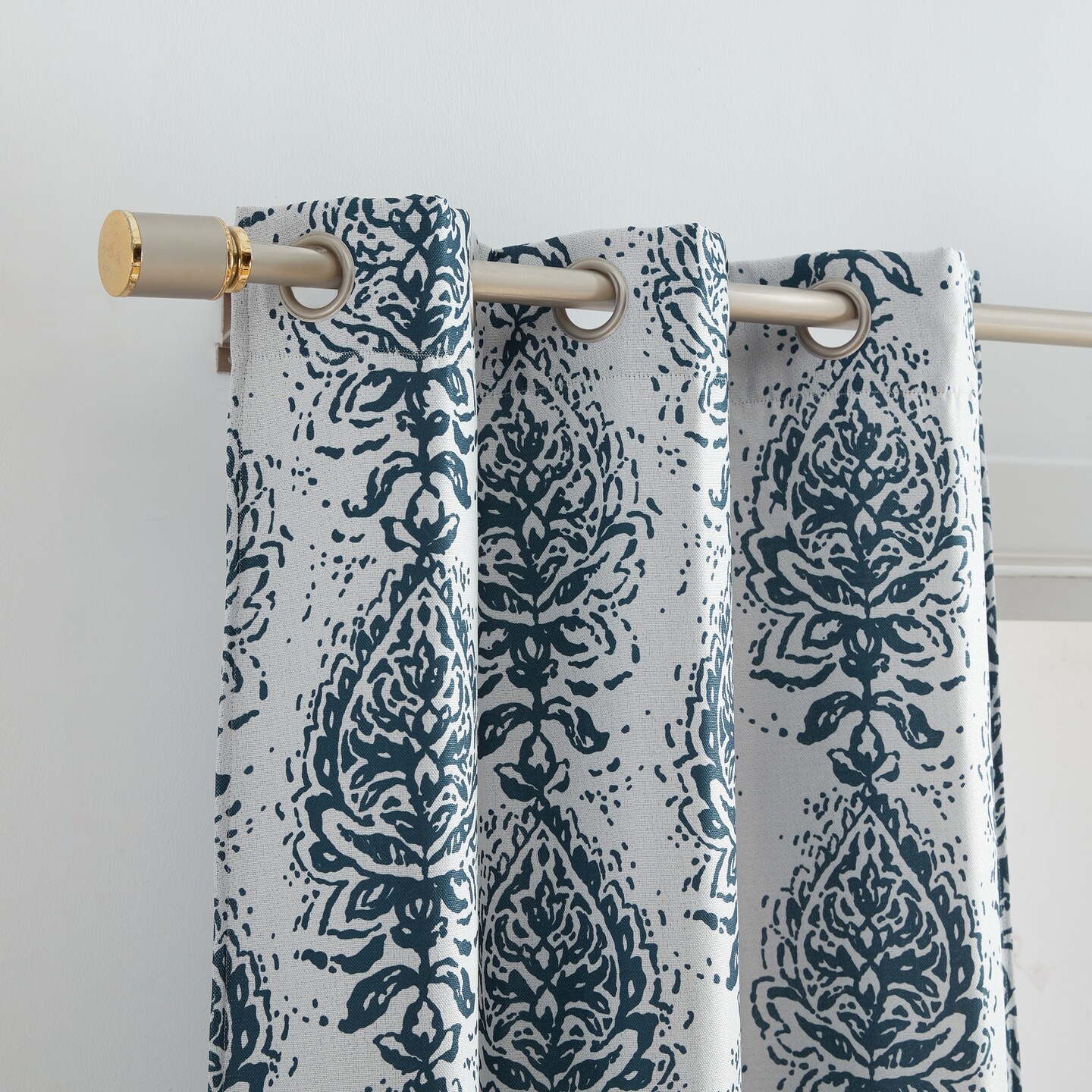Threadmade Home Raja Boho Print Blackout Window Curtain Panel, Set of 2, Indigo - 37"W x 63"L