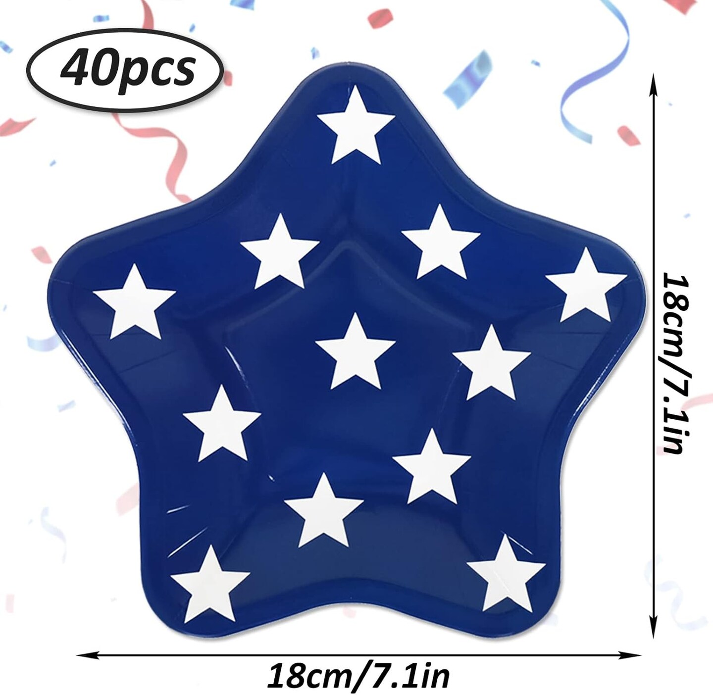 40PCS Patriotic Star-Shaped Paper Plates Set – Red Stripe & Blue Star Disposable 7.1" Plates for 4th of July, Independence Day, Veterans Day & 250th Anniversary Party Decorations