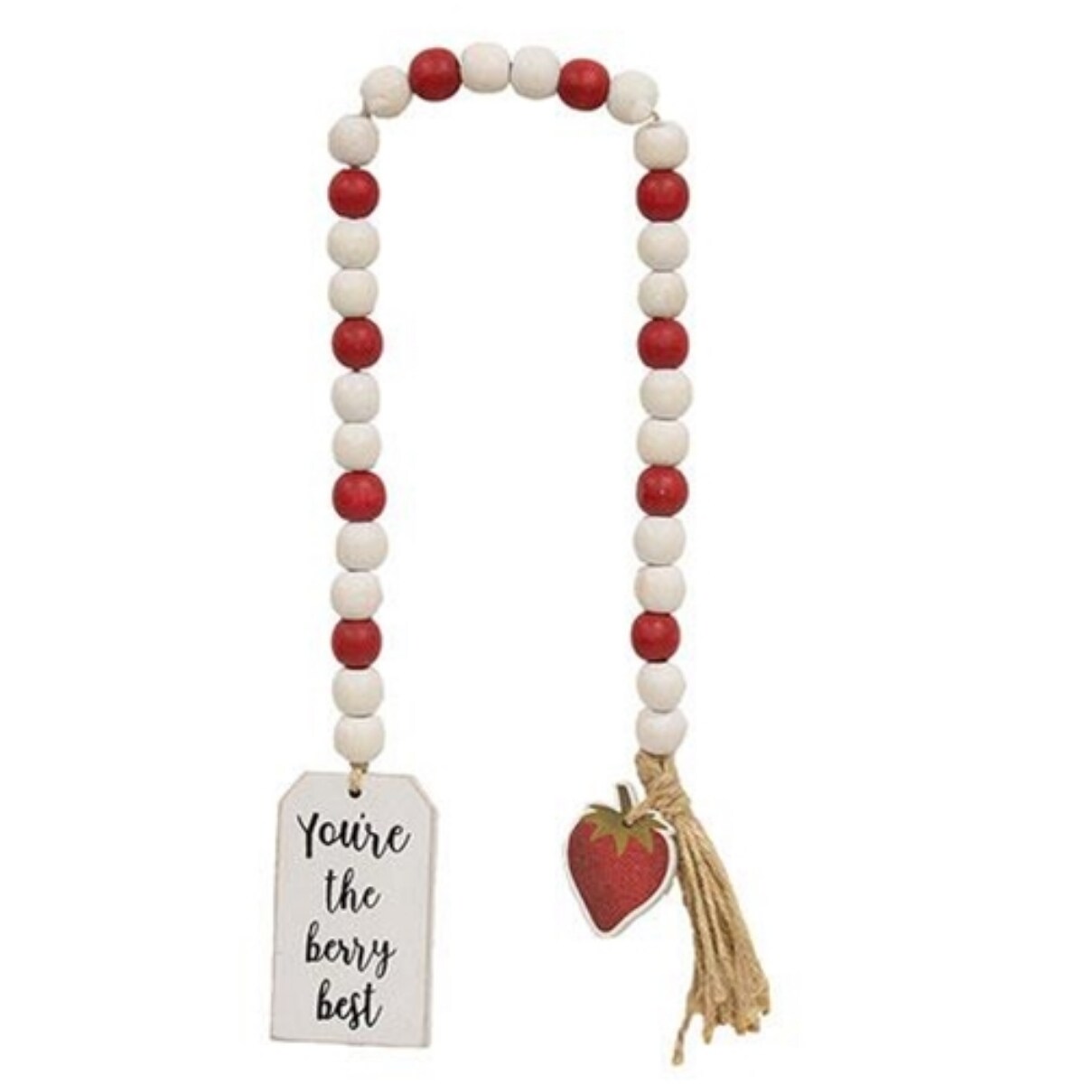 Spring Strawberry Garland Wooden Beads 23 Inch Jute Rope Tiered Tray Shelf Decor Accent- Set of 4