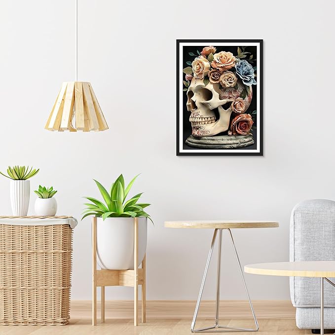 Skull Diamond Art Kits for Adults, Diamond Painting Kits Rose for