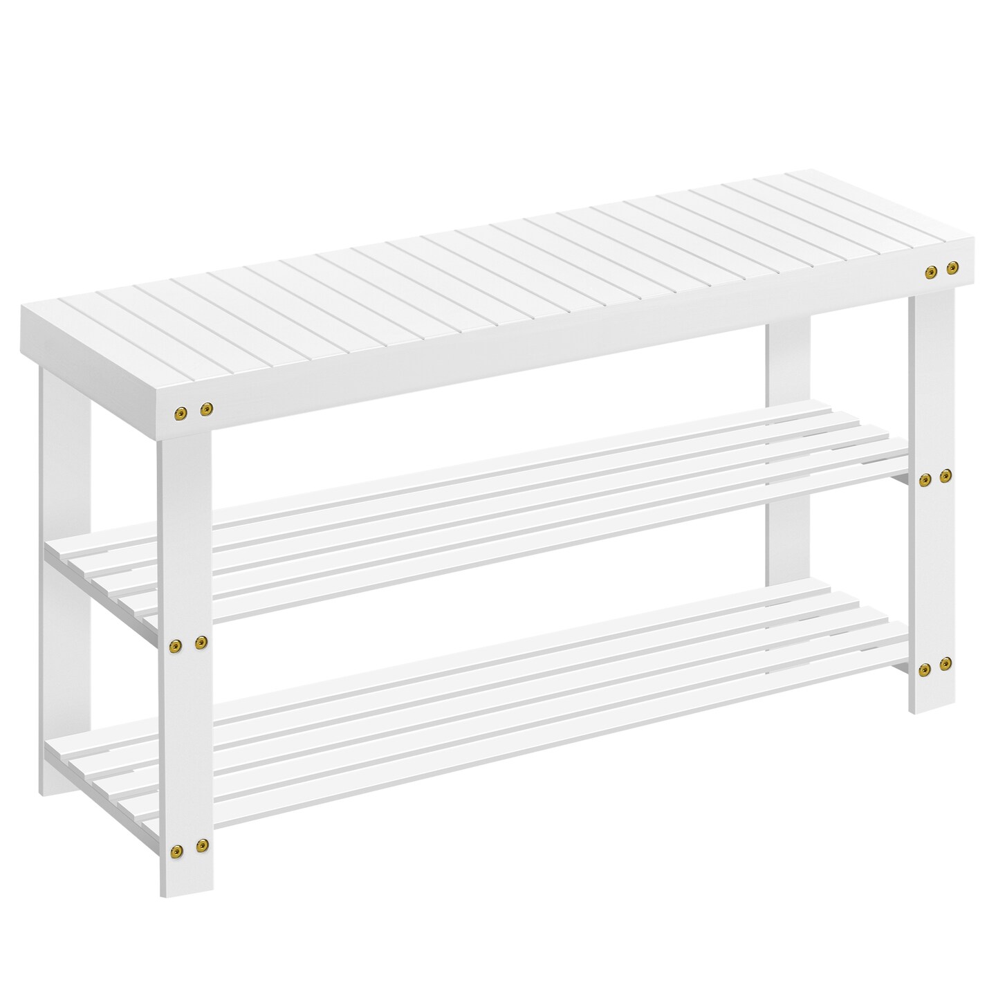 Shoe Storage Bench Wicker Entryway Bench with 2 Shelves Shoe Rack Seat