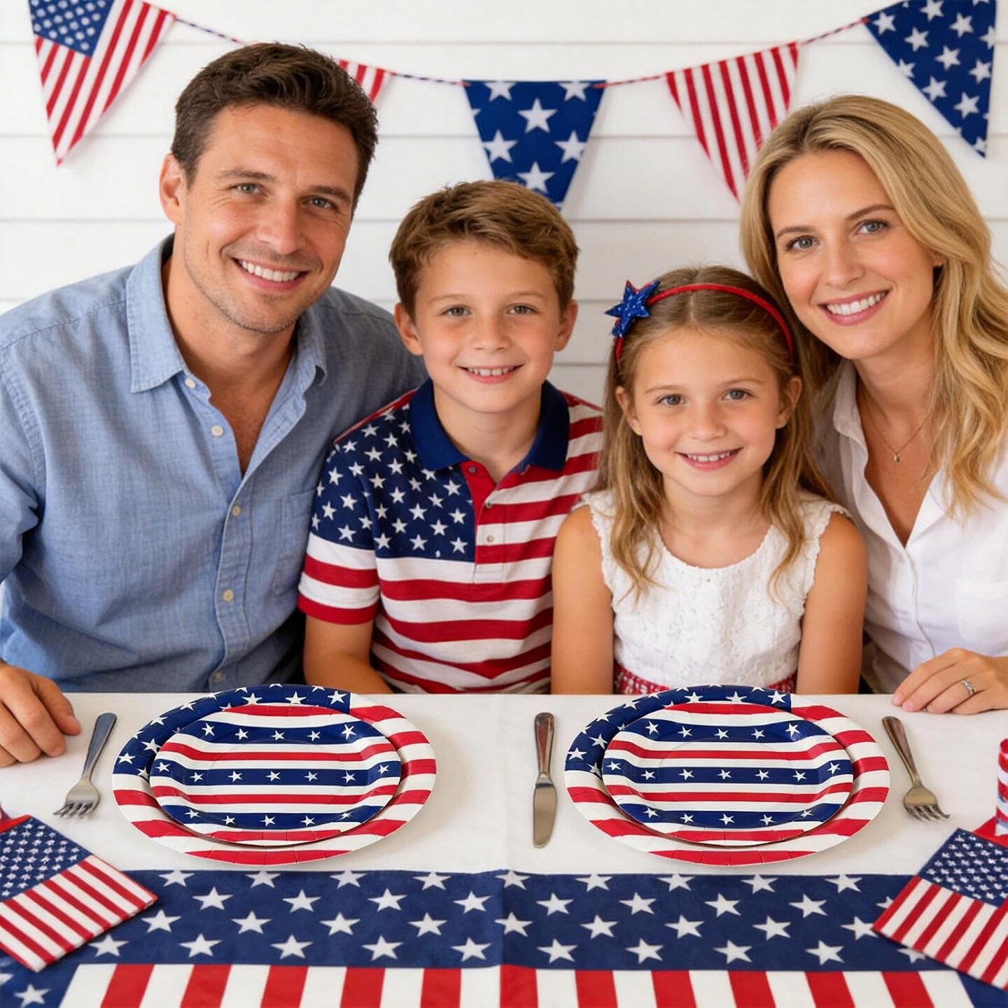 50PCS American Flag Patriotic Party Tableware Set for 25 Guests – Red, White & Blue Disposable 7" & 9" Plates for 4th of July, Independence Day, Veterans Day & Election Day Decorations
