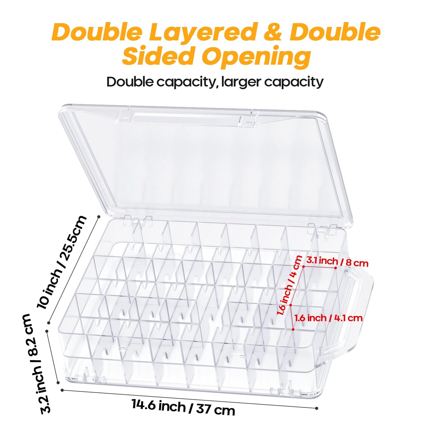 46 Grids Sewing Organizer, Double Sided Thread Box Storage, Portable Clear Plastic Organizer Box for Embroidery and Sewing Threads, Embroidery Floss, Crafts, Small Toys (Clear,1 Pack)