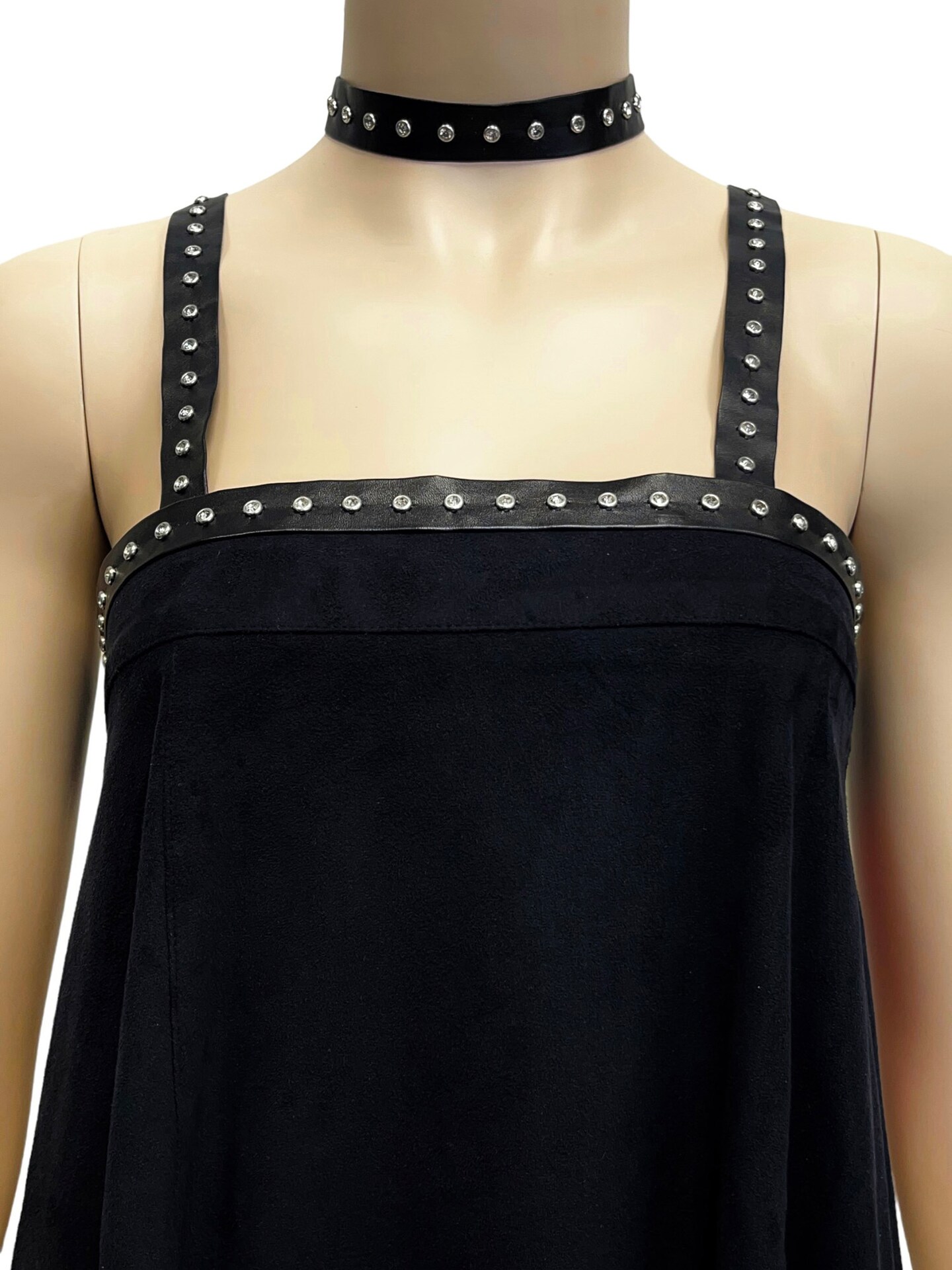 Gillian 3/4" Wide Faux Leather Tape Trim Embellished With Rhinestone Studs
