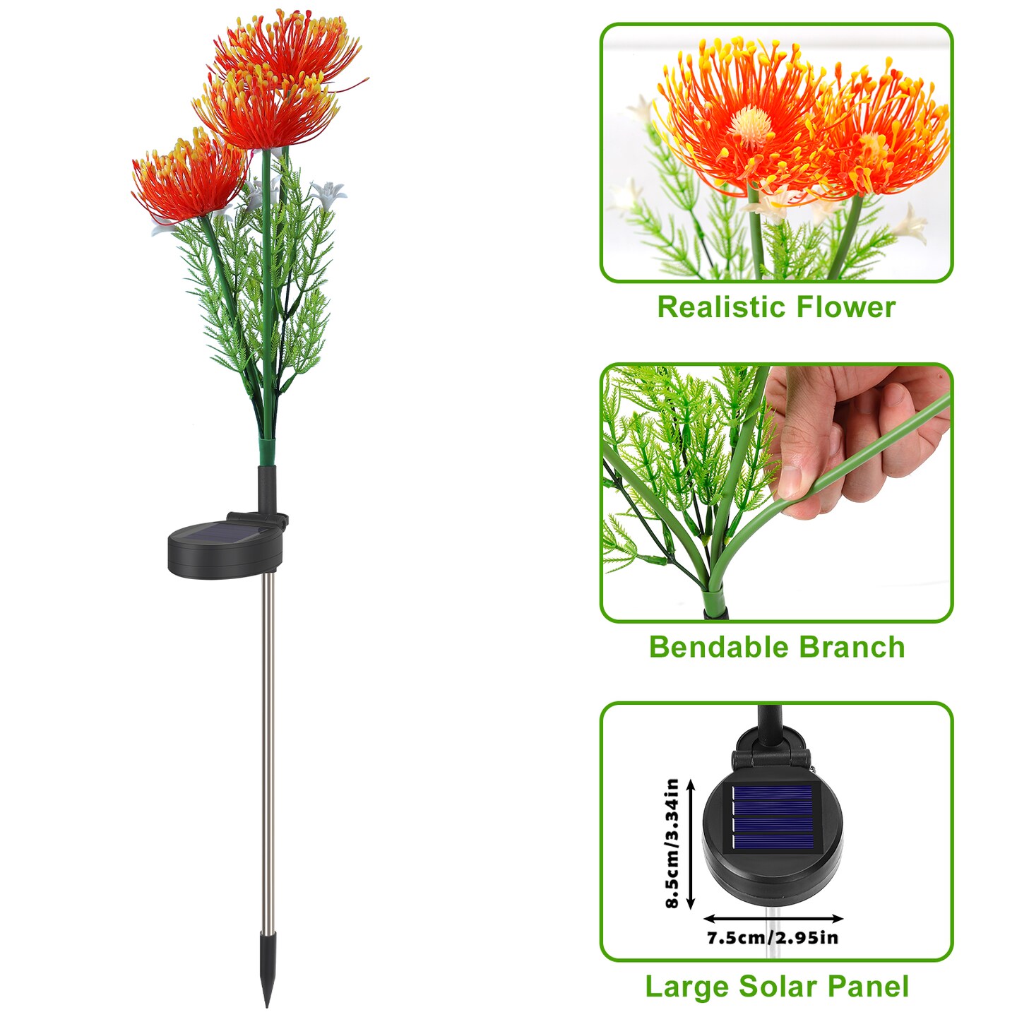 6-Pack Solar Flower Stake Lights, Orange Chrysanthemum LED Pathway Lights for Garden Decor