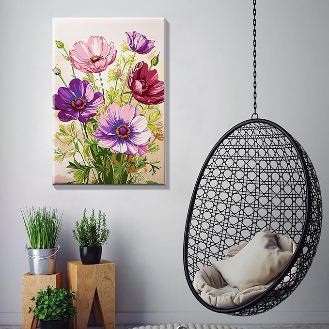 Framed Paint by Numbers for Adults with Easel, 8x12 Inch DIY Flower Acrylic Painting Kit, Small Floral Arts and Crafts for Beginners, Pre-Stretched Canvas Wall Decor & Tabletop Art Set