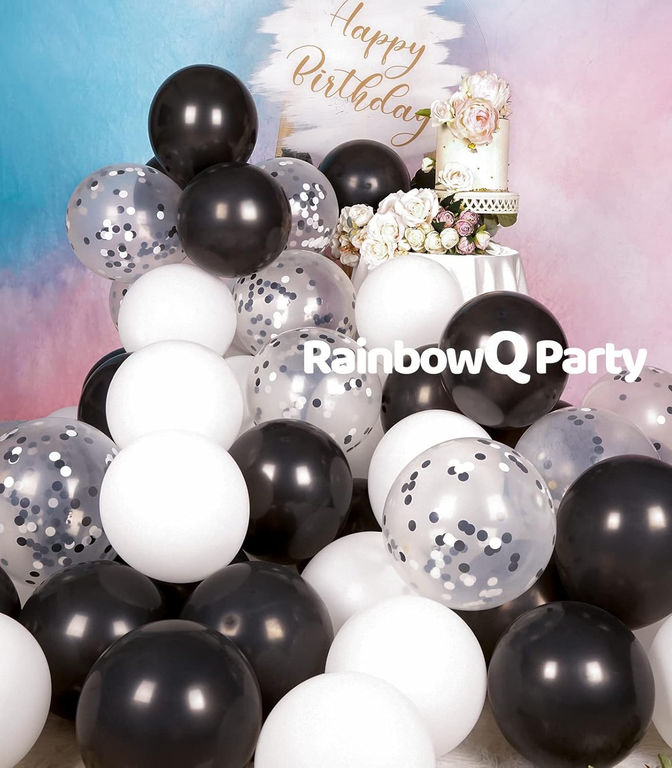 67-Piece Black and White Balloon Garland Kit - 12 Inch Confetti & 10 Inch Latex Balloons with Ribbon - Classic Monochrome Decorations for Graduations, Anniversaries, Weddings, and Birthday Parties