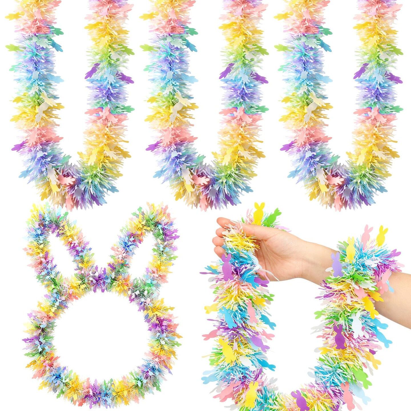 3 Pieces 49 ft Easter Tinsel Garland Decorations Pastel Pink Blue Yellow Metallic Festooning Garland Glittering Sparkling for Easter Party Spring Festival Indoor Outdoor Hanging Decor Holiday