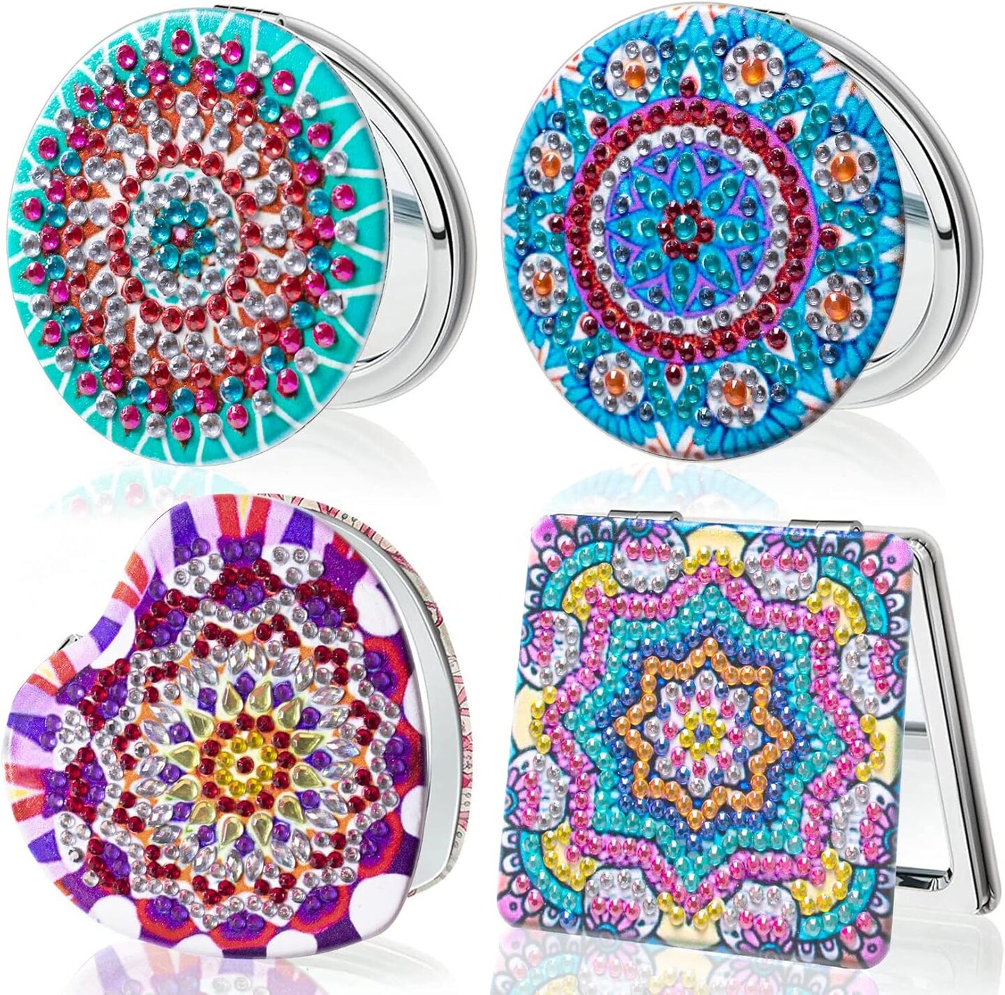 4Pcs Diamond Painting Compact Mirror Kits - DIY Pocket Mirror Diamond Painting Cover Portable Folding Mini Makeup Mirror Diamond Art Crafts Kits for Women Adults (mirror116-119)