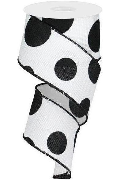 2.5&#x22; Faux Burlap Giant Polka Dot Ribbon: White &#x26; Black (10 Yards)