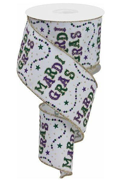 2.5&#x22; Mardi Gras Beads Ribbon: White (10 Yards)