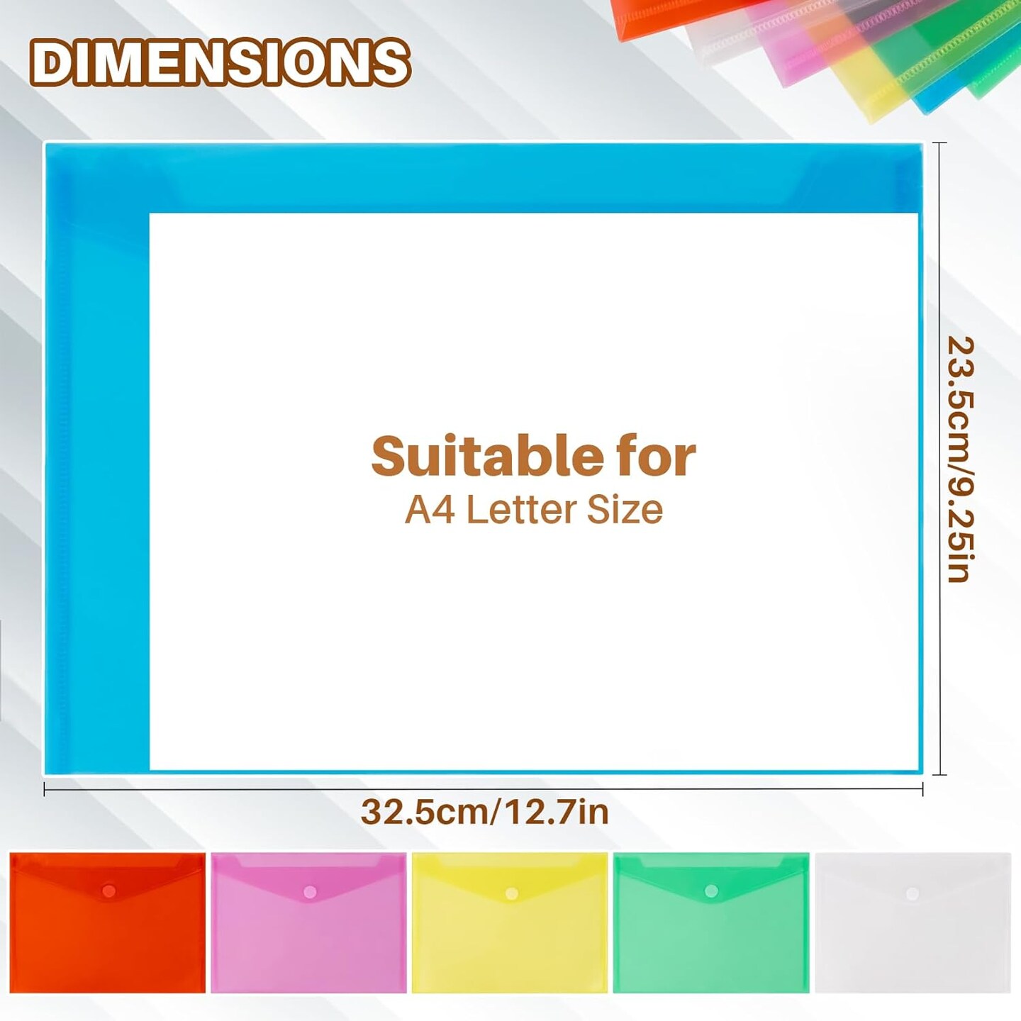 Clear Plastic Envelopes - 6 Pack Poly Plastic Envelope Folders with Closure A4 Letter Size Waterproof Reusable 6 Colors Ideal for School Office Home Documents Photo Puzzles Organization