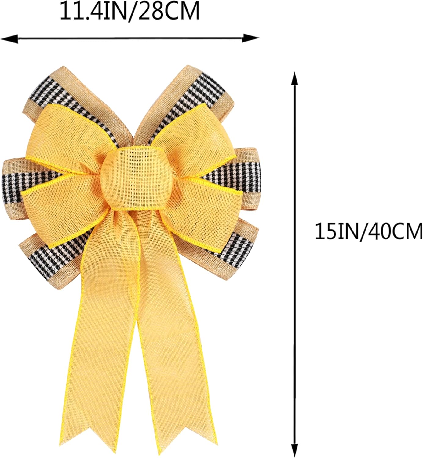 2 PCS Spring Summer Wreath Bow Decor,Decorative Bow with Yellow Burlap and Black White Stripe Ribbon for Holiday Tree Topper Home Front Door Outdoor
