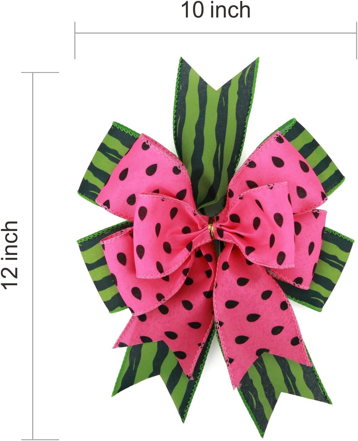 2PCS Large Watermelon Burlap Bows – 12x10in Red & Green Wreath Bows for Summer Parties
