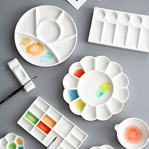 Ceramic Paint Palette, 8 inch, 14 Wells, Porcelain, White, Modern