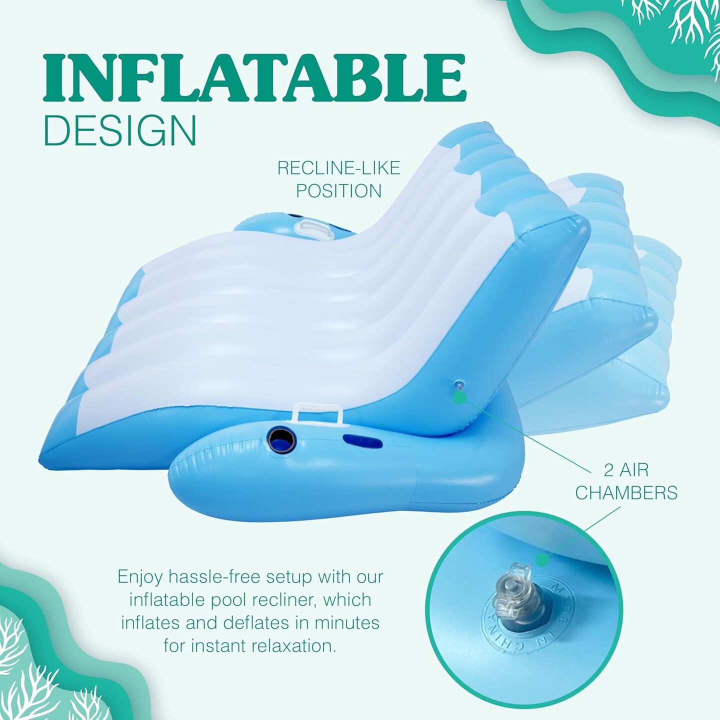 4E&#x27;s Novelty 2 Person Inflatable Pool Recliner with Cup Holders &#x2013; Reclining Pool Lounge Chair for Pool &#x26; Lake Relaxation