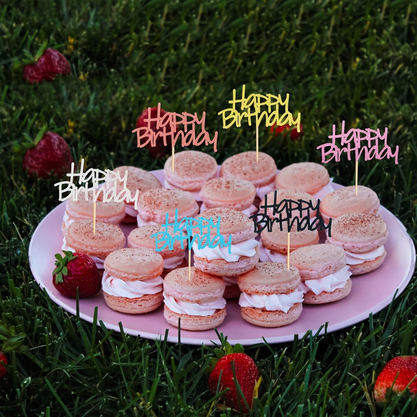 24PCS Happy Birthday Cupcake Toppers – 6 Mixed Colors Picks for Party Cakes