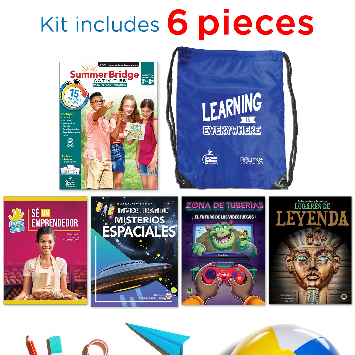Summer Bridge Activities Grades 7-8 Spanish Summer Learning Backpack, Spanish Language 7th Grade to 8th Grade Workbook All Subjects, Flash Cards, Middle School Nonfiction &#x26; Fiction Children&#x27;s Books