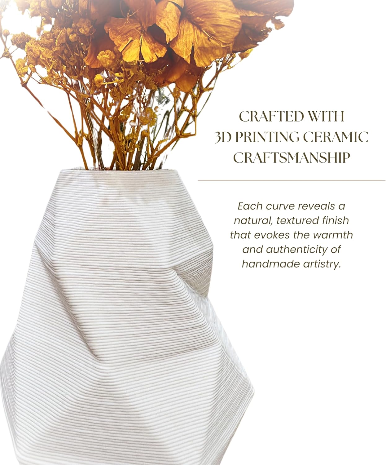 White Ceramic Vase - Elegant Home Decor for Your Beautiful Space, Table Top Decoration, Modern Aesthetic House Accessories - Geometric Shaped Vase for Living Room, Bedroom, Kitchen, Gifts