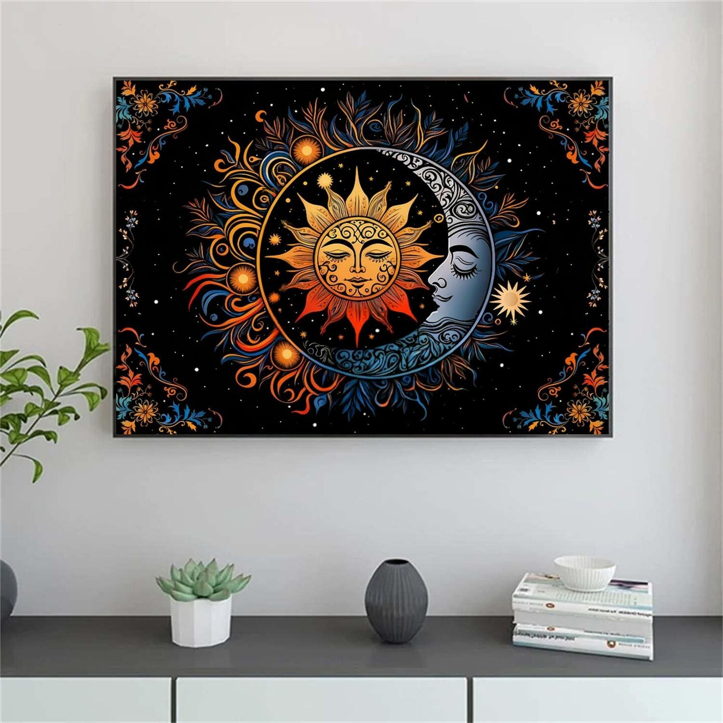 Hippie Sun and Moon Diamond Painting Kits,Boho Bohemian Vintage Aesthetic Diamond Art Kits for Beginner Round Full Drills,Colorful Mandala Paint by Diamonds Gem Art for Home Wall Decor 12X16 Inch