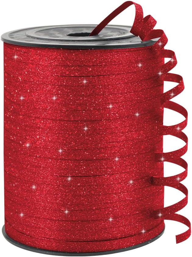 500 Yards Red Glitter Curling Ribbon – 1/5" Balloon String for Gifts, Crafts & Party Decor