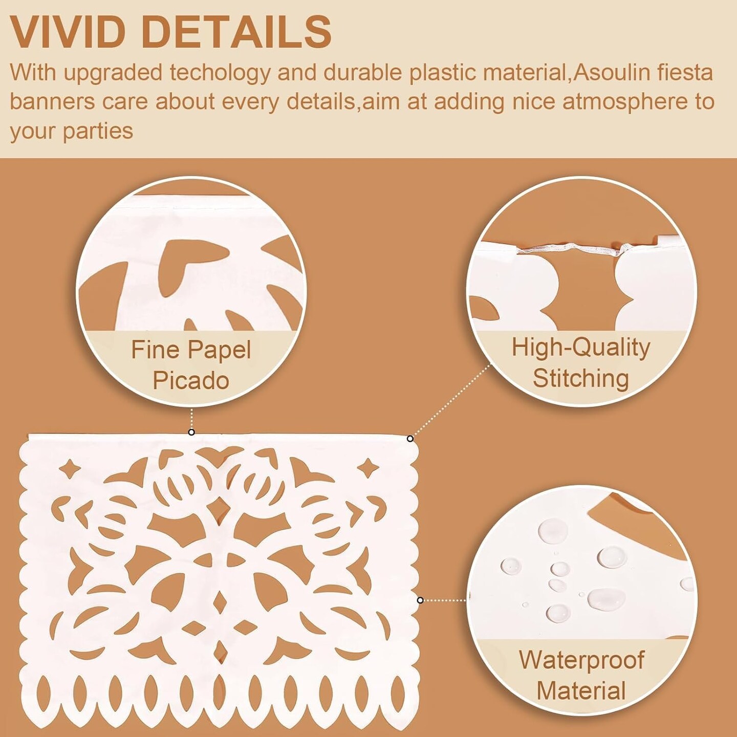 5-Pack White Papel Picado Banners – 90 ft Cinco de Mayo Mexican Fiesta Party Decor, 4 Patterns