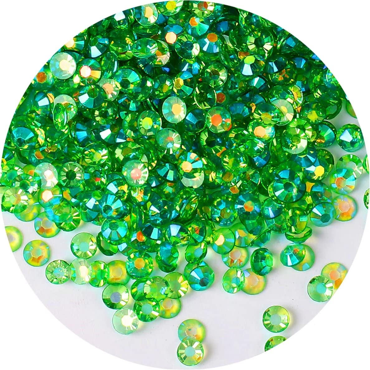 1440pcs SS20 5mm AB Flatback Rhinestones – Transparent Green Glitter Gems for Nails, Crafts, Clothing & Shoes