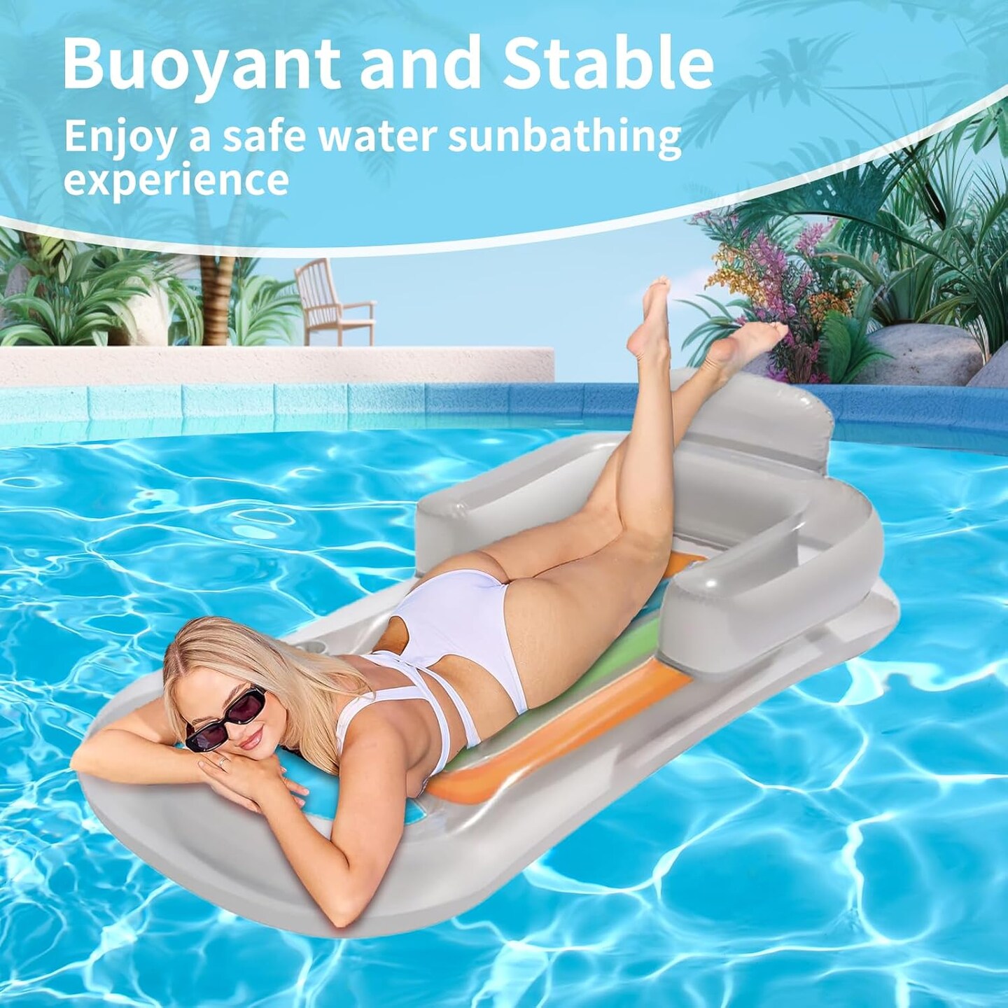 Premium Recliner Pool Lounger Float,Tanning Pool Float with Backrest and Cup Holder,Inflatable Pool Floats Adult with Fast Inflation,Swimming Mattress for Summer,Beach,Swimming Pool
