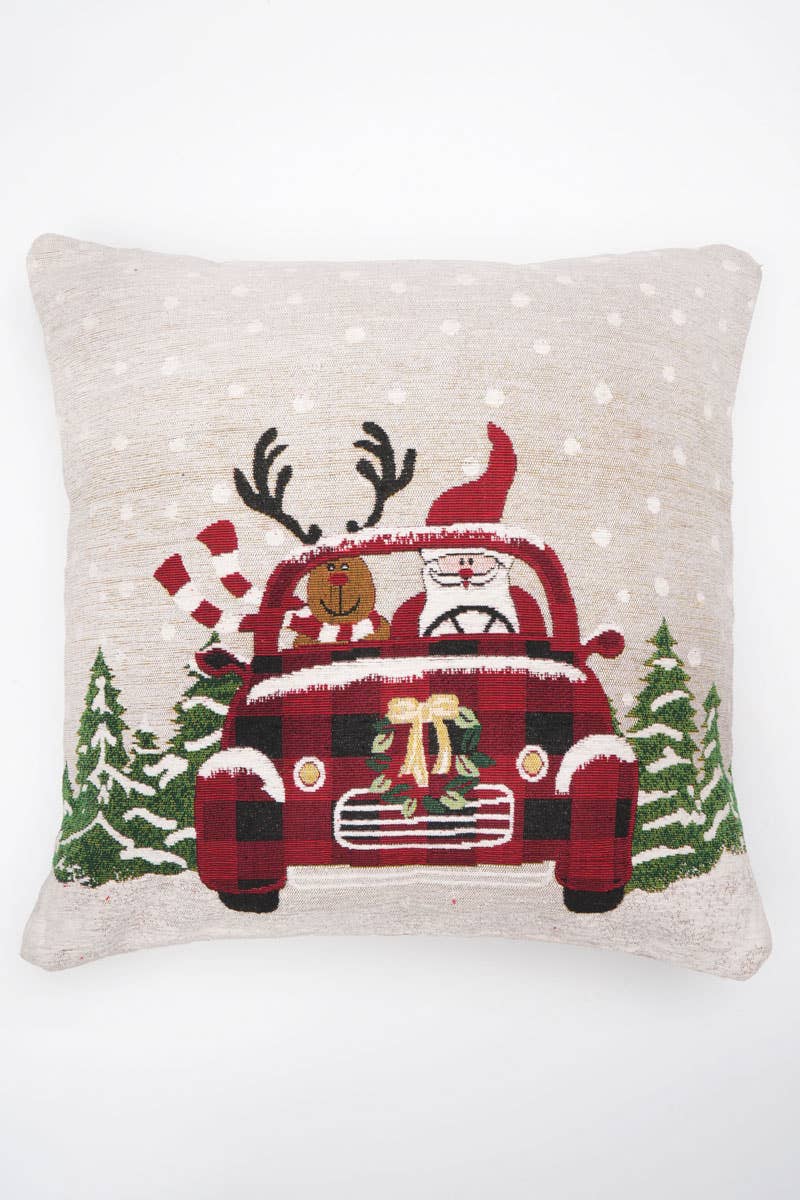 Merry Claus Caravan Jacquard Machine Woven Throw Pillow - 24&#x22; X 24&#x22;