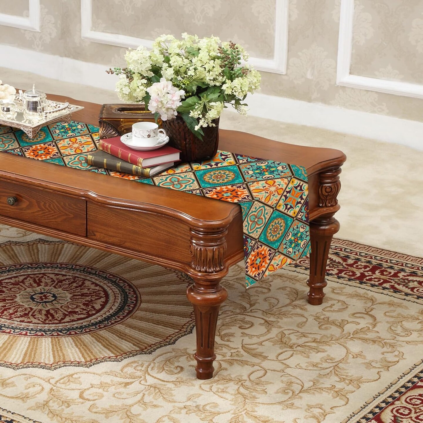 Boho Bohemian Table Runner 13x72in – Vintage Seasonal Party, Kitchen & Dining Decor, Machine Washable (Bohemian B)