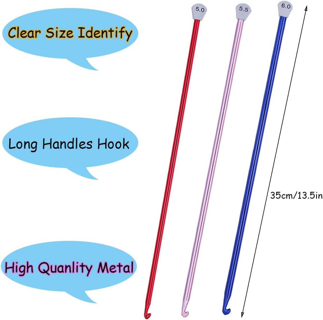 Crochet Hook 9mm 10mm 11mm Long Crochet Hooks Set 3pcs Extra Long Crochet Hook 13.8 Metal Afghan Crochet Needles for Crocheting